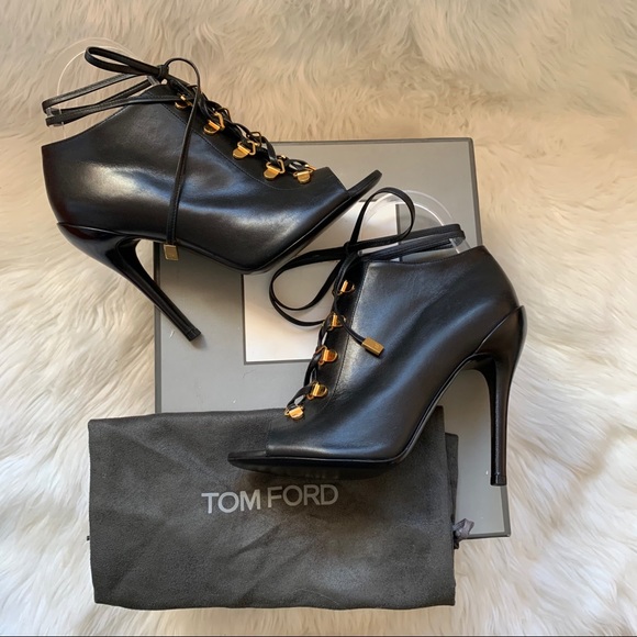 Tom Ford Shoes - TOM FORD Lace Up Open Toe Leather Ankle Booties